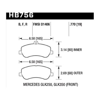 Колодки тормозные HB756F.770 HAWK HPS; 20mm  перед MB GLK W204