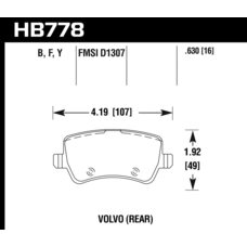 Колодки тормозные HB778F.630 HAWK HPS; 16mm задние Land Rover Evoque, Freelander MK2