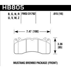 Колодки тормозные HB805N.615 HAWK HP+; перед FORD MUSTANG BREMBO PACKAGE 2015->