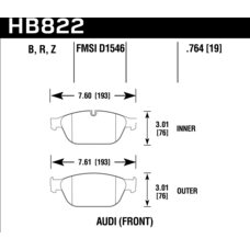 Колодки тормозные HB822Z.764 HAWK PC Audi A8; SQ5 (8R) перед