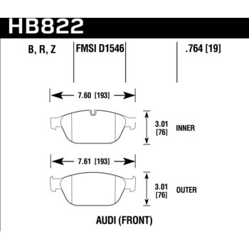 Колодки тормозные HB822Z.764 HAWK PC Audi A8 Quattro  передние