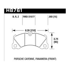 Колодки тормозные HB761N.593 HAWK HP+ перед CAYENNE, PANAMERA, MACAN, TOUAREG 360, 368, 390mm