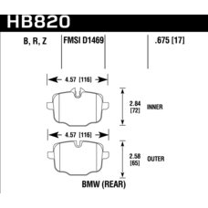 Колодки тормозные HB820Z.675 HAWK PC BMW задние BMW M3 G80; M4 G82; M5 F10; M6 F12; X5 G05; X7 G07