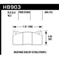 Колодки тормозные HB903N.604 перед Mustang Shelby GT350 2015->