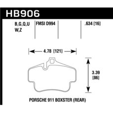 Колодки тормозные HB906N.634 задн PORSCHE 718 Cayman, Boxter; 911 997 3,6; 911 996