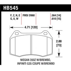 Колодки тормозные HB545N.564 HAWK HP+  передние Nissan 350Z; Skyline R32 (BREMBO)