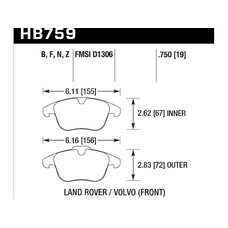 Колодки тормозные HB759B.750 HAWK Street 5.0 перед Range Rover EVOQUE; FREELANDER MK2; XC70; V70