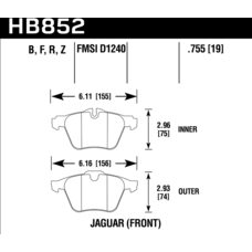 Колодки тормозные HB852Z.755 HAWK PC передние JAGUAR XJ (350, 358, 351); XF (250); XK; S-Type